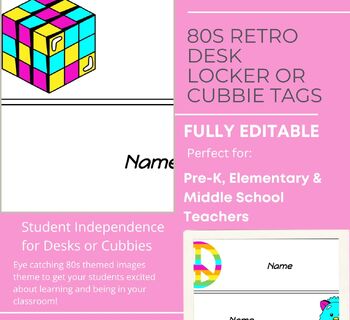 Preview of 80's Retro Desk Signs - 18 different - Completely editable - Have fun this year!