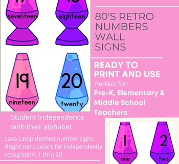 Preview of 80's Retro Number Signs 1 thru 20, Lava Lamp Design, Numbers & Words too
