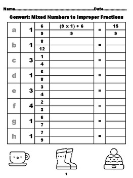 Preview of 800 Converting Mixed Numbers to Improper Fractions, Fall Coloring Theme, Mega