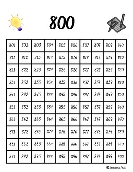 Preview of 800 chart (Digital Download, Printable)