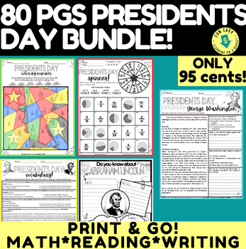 Preview of 80PGS OF MATH, READING, & WRITING PRACTICE FOR PRESIDENTS DAY! LEVELED FOR RIGOR