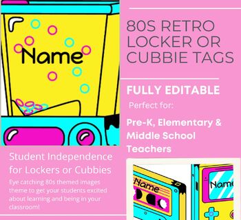 Preview of 80s Retro Locker Signs - 4 designs/3 Color Schemes - Totally Rad!