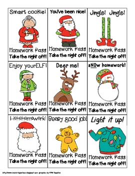 81 Holiday Themed Homework Passes in Color and Black & White! | TPT