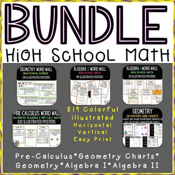 Preview of 819 High School Math Vocab Posters BUNDLE | 5 Products | Alg I/II, Geo, Pre Calc