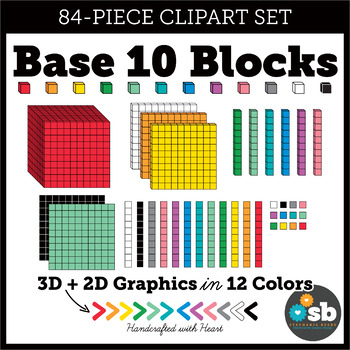Preview of 84 Base Ten Blocks Clipart in 2D & 3D // Place Value // Includes Commercial Use