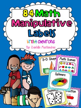 Preview of Math Manipulative Bin Labels | Colorful Chevrons Theme