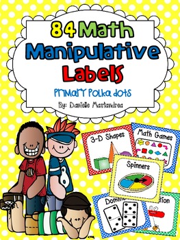 Preview of Math Manipulative Bin Labels | Primary Polka Dots Theme