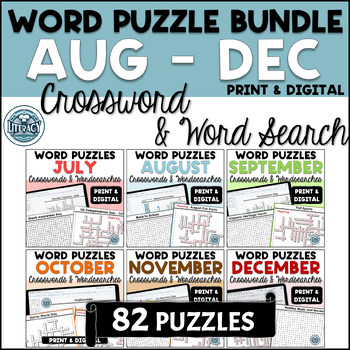Preview of 84 Monthly Crossword Puzzles and Word Search Puzzles - Print & Digital Resources
