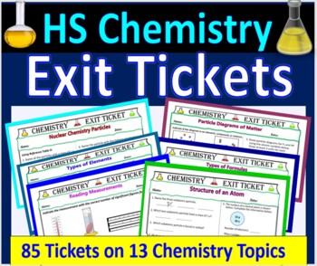 Preview of 85 Chemistry Exit Tickets /  Task Cards {Editable} - A Whole Year of Chemistry