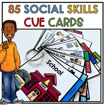 Preview of Portable social skills cue cards for conversation self regulation and procedures