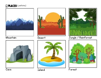 Preview of 87 Places (Landforms, Disasters, Buildings) 2D Props / ESL Flashcards