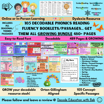 Preview of 105 Decodable Phonics Reading Fluency Comp. Passages: Get Them All & GROWING