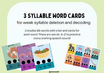88 Three Syllable Word Cards! by Speechie BB | TPT