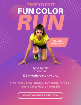 Preview of 8K Color Run 30K Fun Run Flyers (4) Fully Customize your Flyer Ready to Edit!