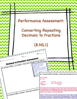 Preview of 8.NS.1 Converting Repeating Decimals to Fractions: Performance Assessment