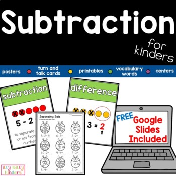 Preview of Subtraction Kindergarten, Subtracting to 10, Printable and Bonus GOOGLE SLIDES™