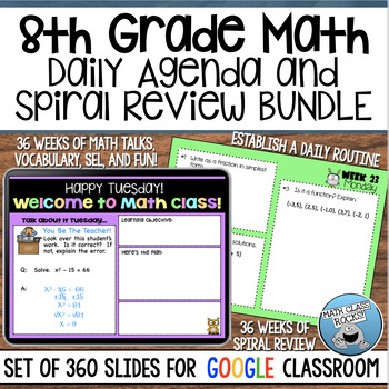 Preview of 8TH GRADE MATH DAILY AGENDA AND SPIRAL REVIEW BUNDLE