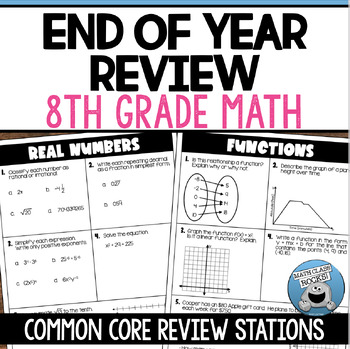 Preview of 8TH GRADE MATH END OF YEAR REVIEW STATIONS