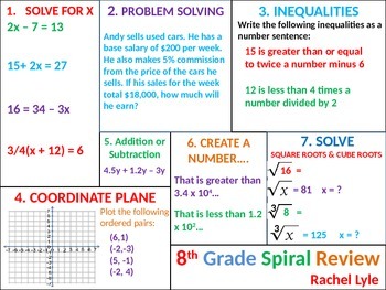 Preview of 8th (7th) grade Common Core Math Spiral Review