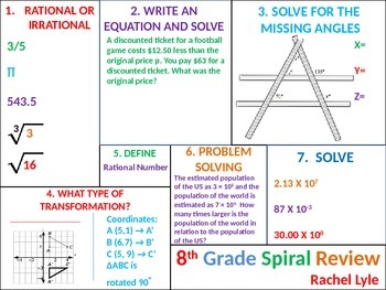 Preview of 8th (7th) grade Common Core Math Spiral Review Set 2