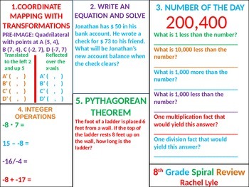 Preview of 8th (7th) grade Common Core Math Spiral Review Set 3