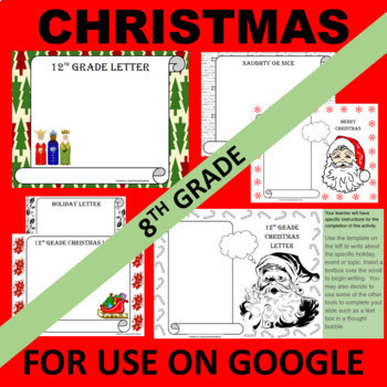 Preview of 8th Eighth Grade GOOGLE Christmas Writing Activity Templates