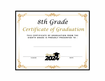 Preview of 8th Eighth Grade Graduation Certificate Calligraphy Printable Print & Sign