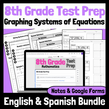 Preview of 8th Gr. Math Test Prep: Graphing Systems of Equations BUNDLE (English & Spanish)