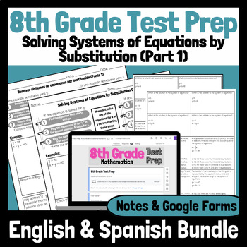Preview of 8th Gr. Math Test Prep:Systems of Eq. Substitution Part1 BUNDLE(English&Spanish)