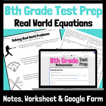 Preview of 8th Grade Math Test Prep/ Review/ ACAP - Solving Real World Equations