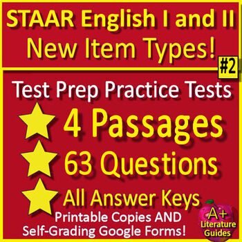 Preview of STAAR English I and II New Item Types Test Prep EOC Reading Practice Tests #2
