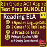 8th Grade Act Aspire Reading ELA BUNDLE Practice Tests, Task Cards, and Games