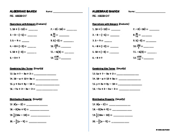 Preview of 8th Grade Algebra Basic Pre-Requisites Pre/Post Mini-Assessments