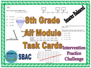 Preview of 8th Grade All Module Task Cards - Engage NY Math Bundle - SBAC-Editable