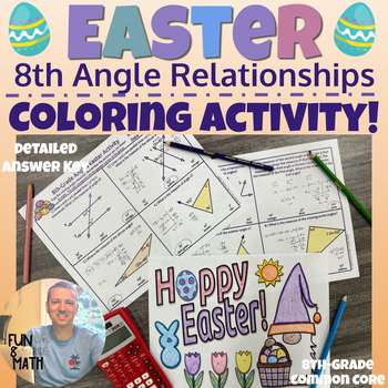 Preview of 8th Grade Angle Relationships Easter Coloring Activity