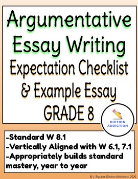 Preview of 8th Grade Argumentative Essay Writing Checklist & Model/Example Essay