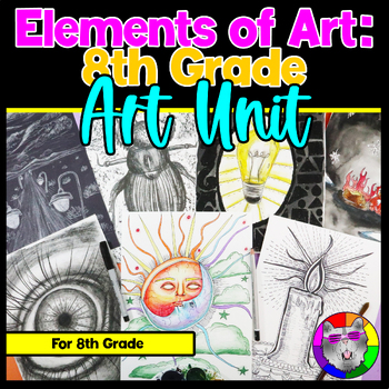 Preview of 8th Grade Art Lessons Elements of Art Unit Light & Dark Art Projects for Grade 8