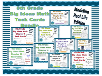 Preview of 8th Grade Big Ideas Math All Chapters Task Cards (MRL) - Editable