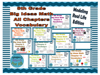 Preview of 8th Grade Big Ideas Math All Chapters Vocabulary Bundle-Common Core-MRL-Editable