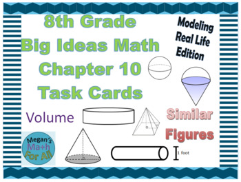 Preview of 8th Grade Big Ideas Math Chapter 10 Task Cards-Common Core/MRL-Editable