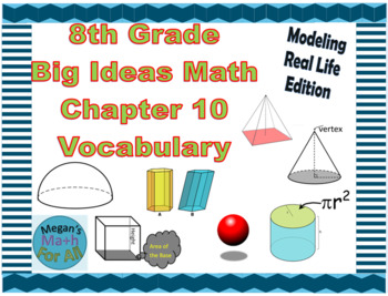 Preview of 8th Grade Big Ideas Math Chapter 10 Vocabulary Cards-Common Core-MRL-Editable