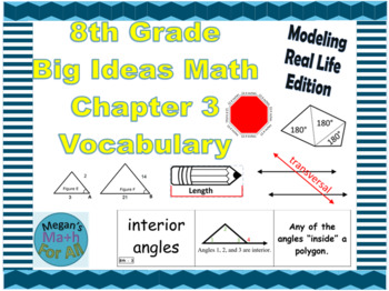 Preview of 8th Grade Big Ideas Math Chapter 3 Vocabulary Cards-Common Core-MRL-Editable