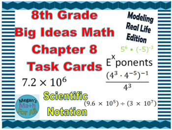 Preview of 8th Grade Big Ideas Math Chapter 8 Task Cards-Common Core/MRL-Editable