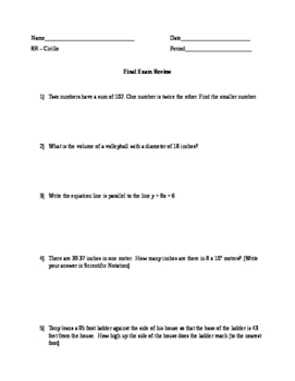 Preview of 8th Grade Common Core Final Exam Review / State Assessment Review PART 1