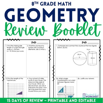 Preview of Geometry Review Booklet for 8th Grade Math