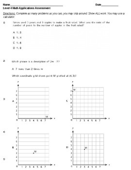 Preview of Special Education 8th Grade Common Core Math Word Problems Probe RTI MTSS