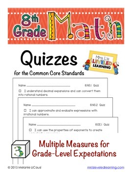 Preview of 8th Grade Common Core Math Quizzes - All Standards