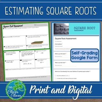Preview of Estimating Square Roots Assessment - Digital and Print - Google Forms