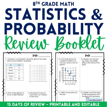 Preview of Statistics and Probability Review Booklet for 8th Grade Math