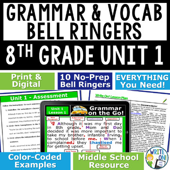 Preview of Grammar Vocabulary Usage Mechanics Sentence Structure Bell Ringer - 8th Grade #1
